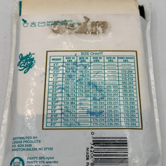 Vintage Just My Size Silky Sheer Pantyhose | Size 3X | Jet Brown | Reinforced To - Picture 3 of 3